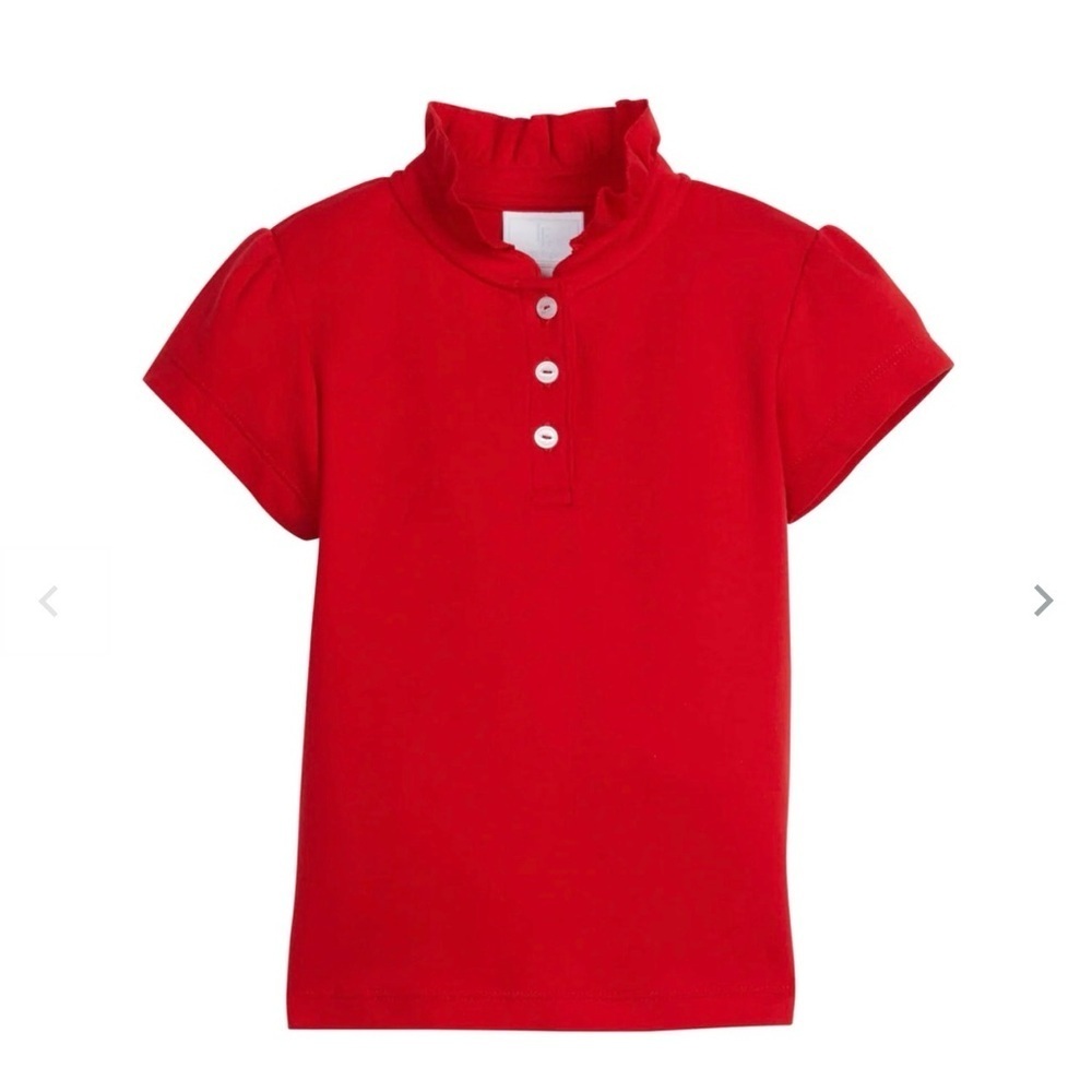 LITTLE ENGLISH Hastings Polo Nautical Red ruffle neck cap sleeves Size 7